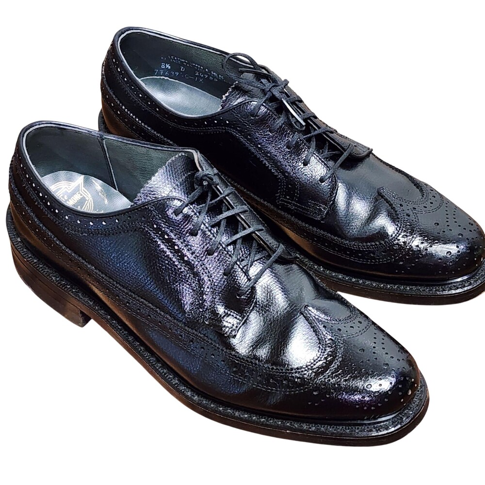 Vintage Worthmore Dress Shoes Mens Size 8.5 D Black Leather Brogue Wingtip USA